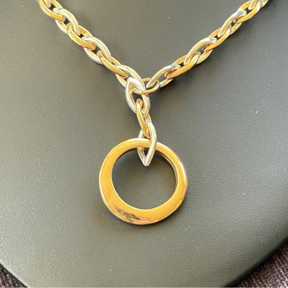 Two Tone Gold and Silver Brutalist Geometric Necklace - Picture 7 of 11